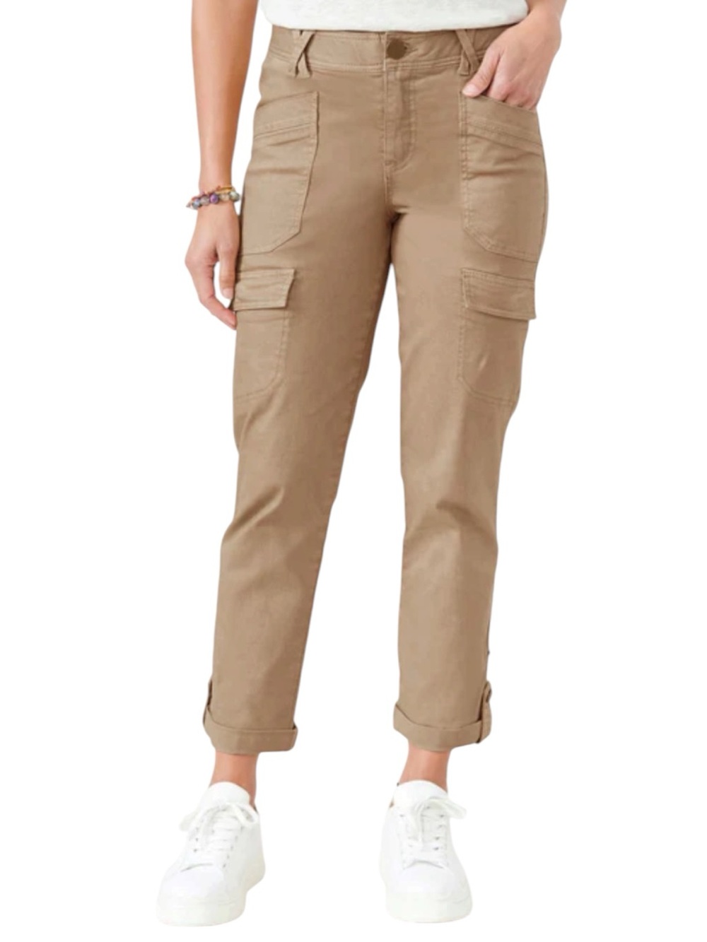 Democracy "Ab"solution Cargo Pants Size 6 Beige Utility High Rise Stretch Ankle
